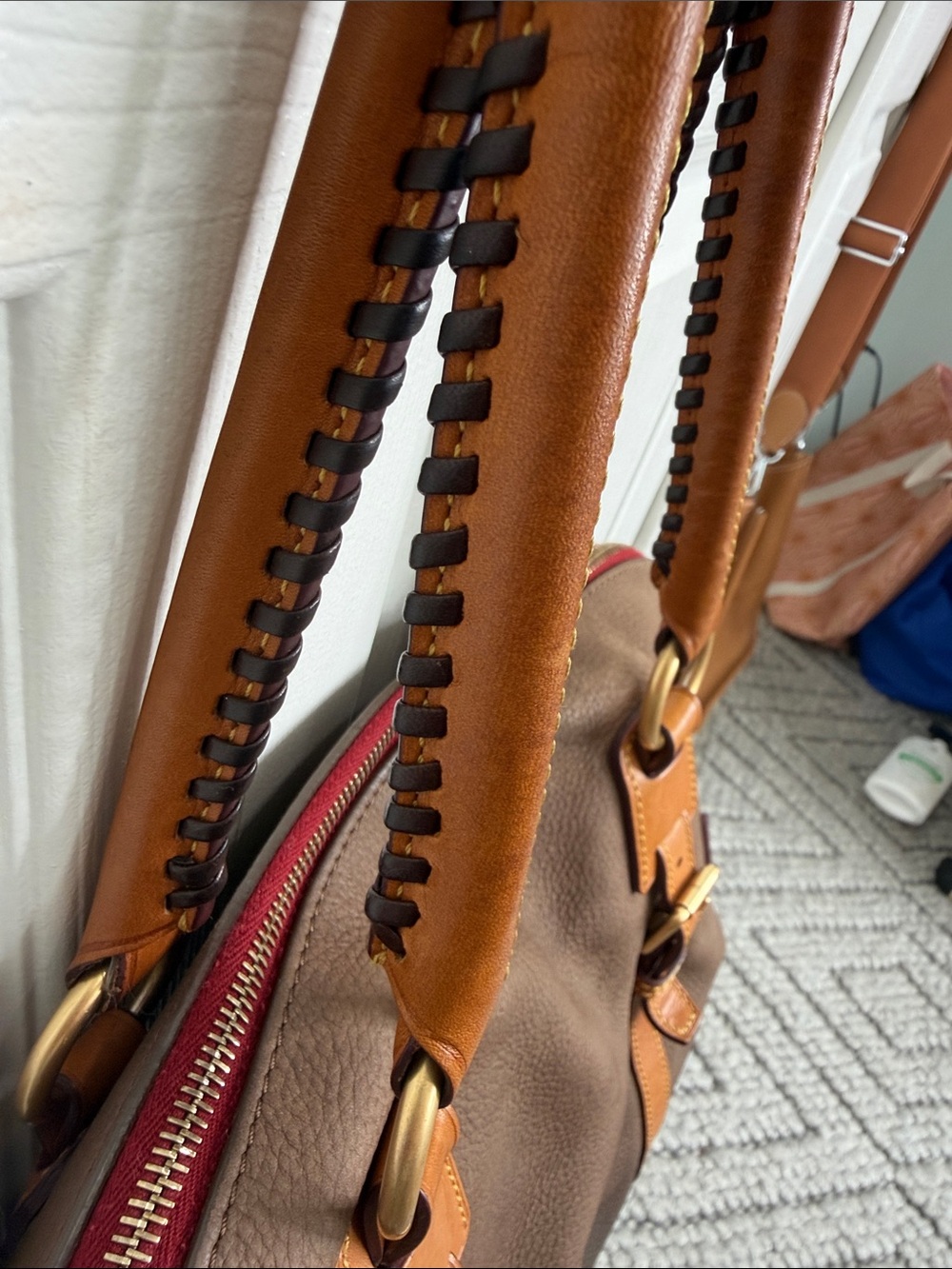 Dooney and Bourne Brown Leather Satchel with Tan Trim - Women's Handbag - Picture 4 of 14